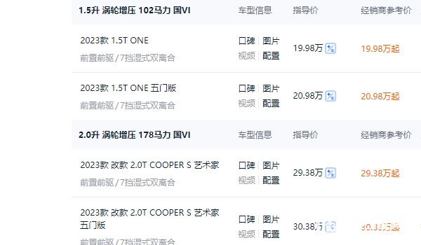 寶馬mini多少錢 新車起步價(jià)格19.98萬元（36期月供4176元）