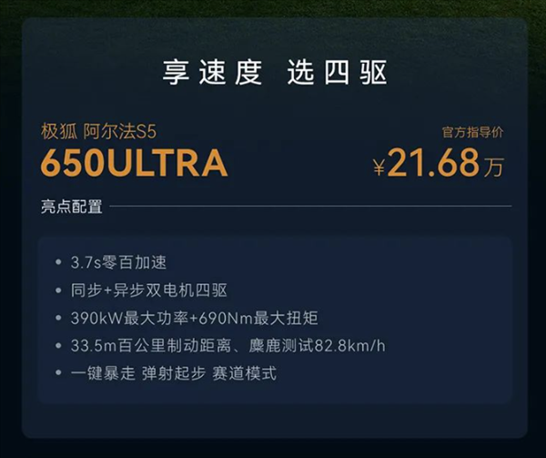 全球量產(chǎn)風(fēng)阻低過(guò)小米SU7 極狐阿爾法S5上市：17.68萬(wàn)起