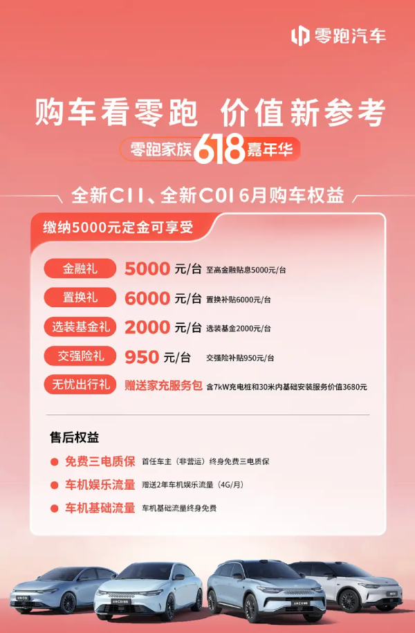 零跑汽車6月購車權(quán)益來襲！5000元定金最高補(bǔ)貼超2萬