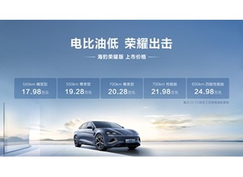 比亞迪海豹榮耀版上市 售價為17.98-24.98萬